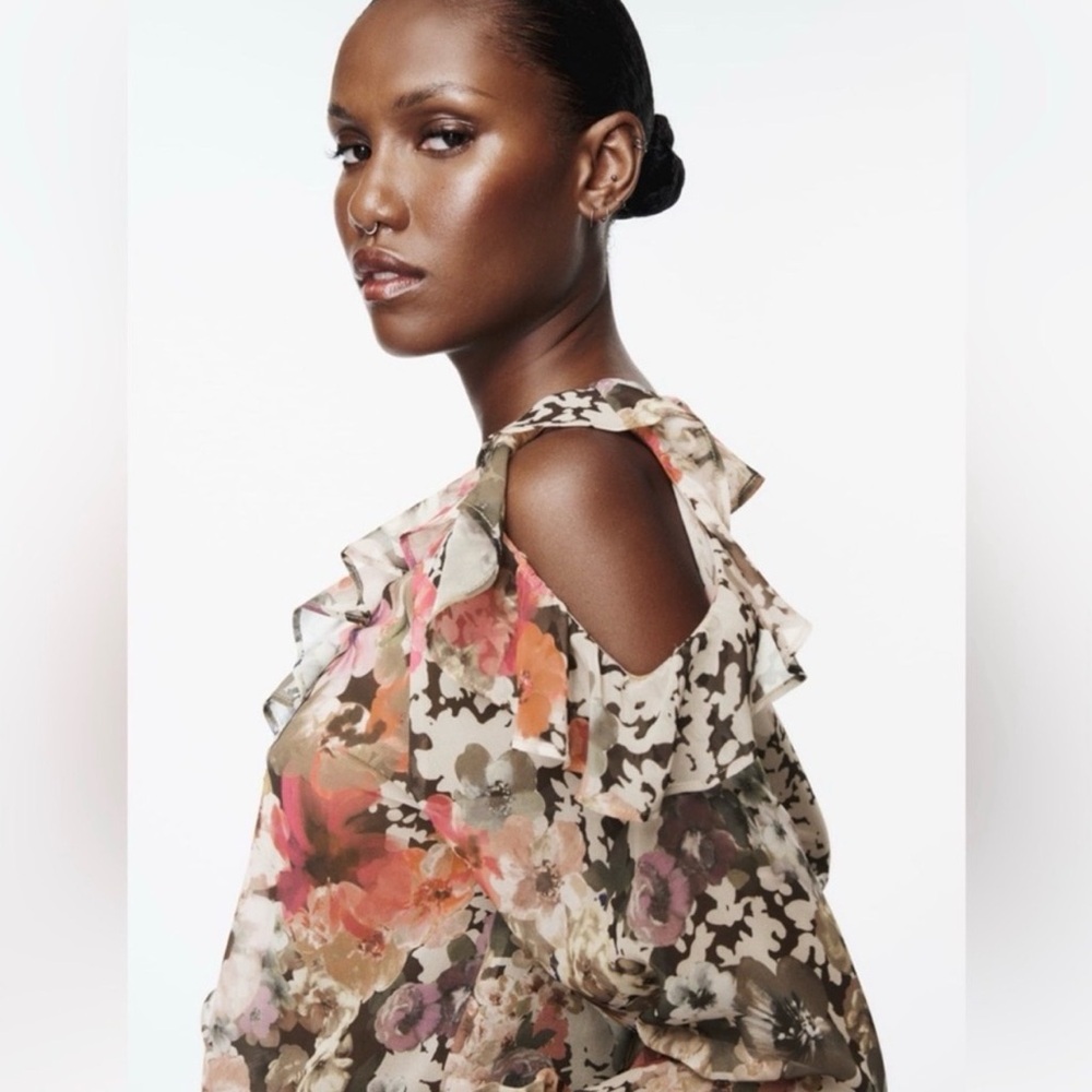 Zara Multicolor Floral Ruffle Blouse